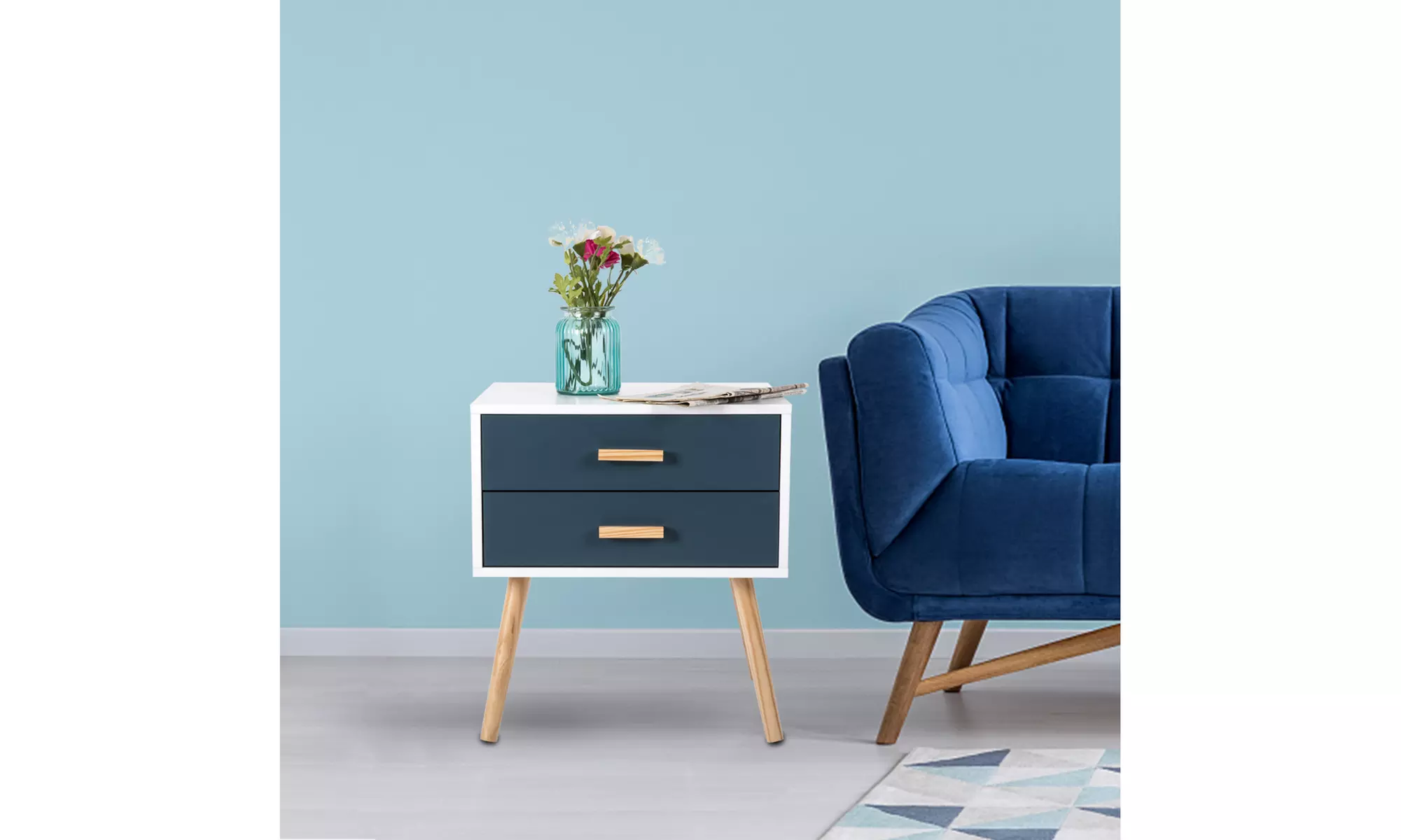 Kinbor Bedside Table Nightstand Set of 2 Wood End Table with Drawers Side Table - Second Medium