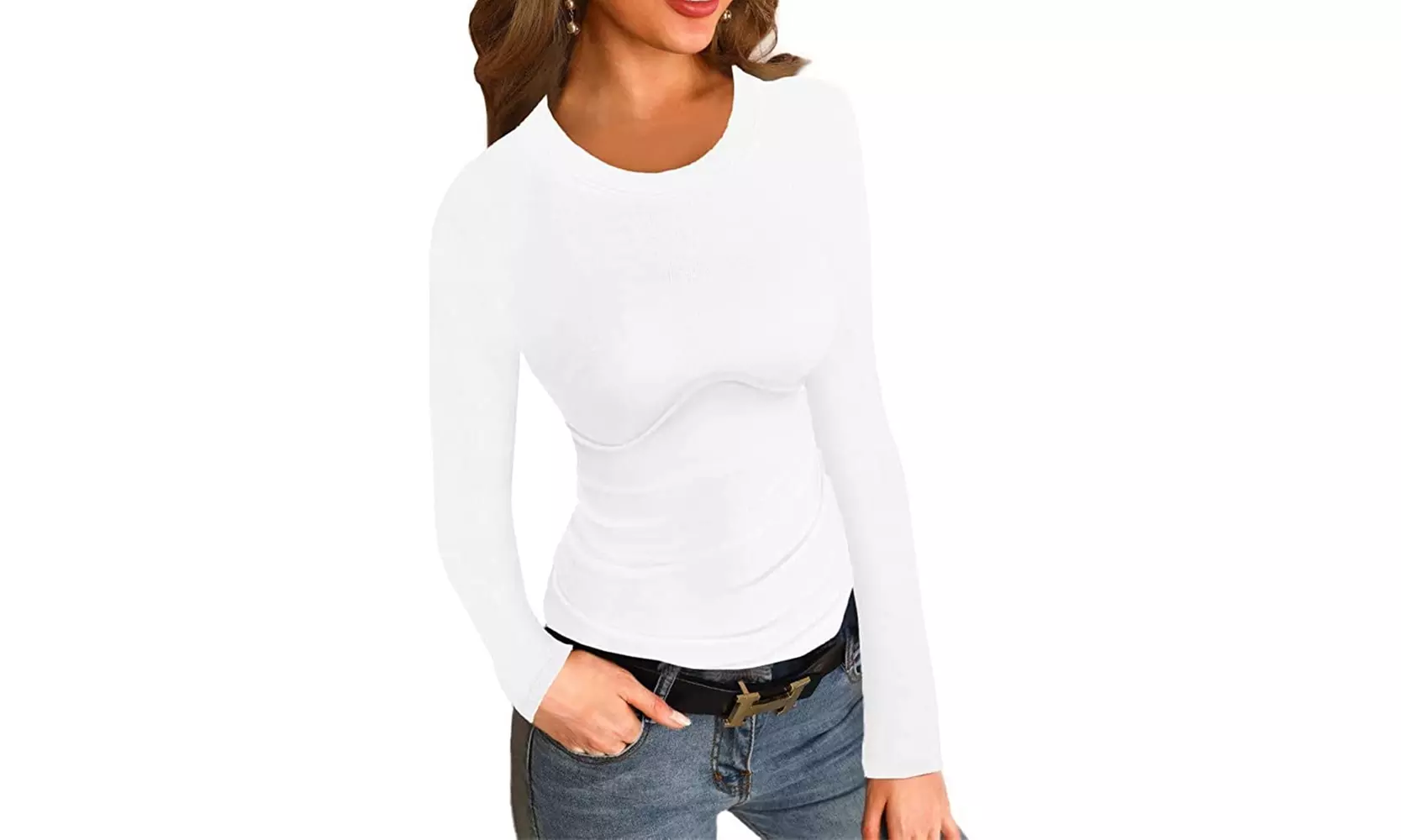 Womens Ribbed Long Sleeve Crewneck Shirts Fitted Sweaters Slim Fit Basic Tops