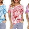 Image 1: Women's Round Neck Loose Tie-Dye Printed Short-Sleeved Twist Tunic