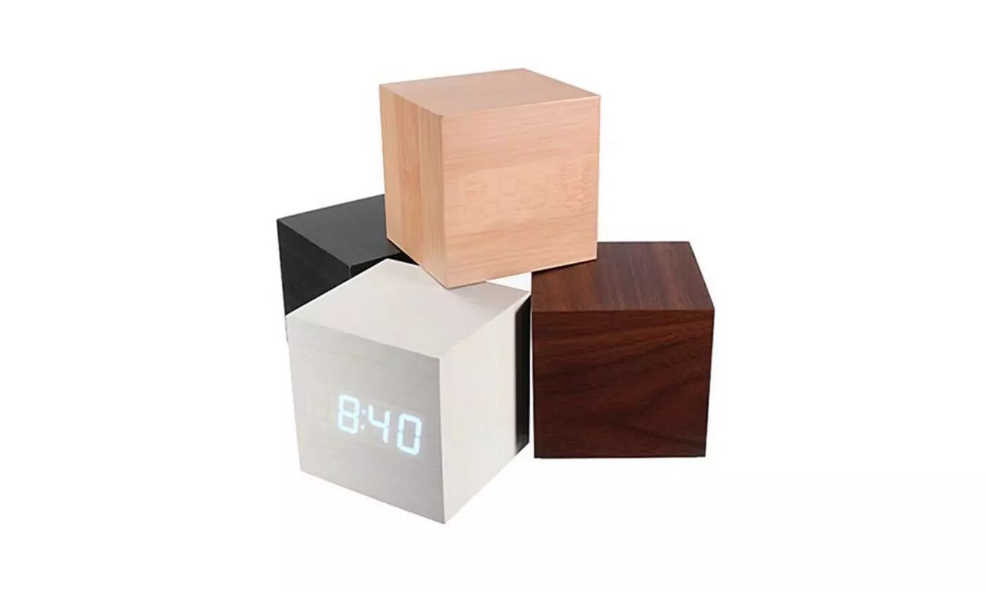 New Modern Wooden Wood Digital LED Desk Alarm Clock Thermometer Timer Calendar - Primary Image