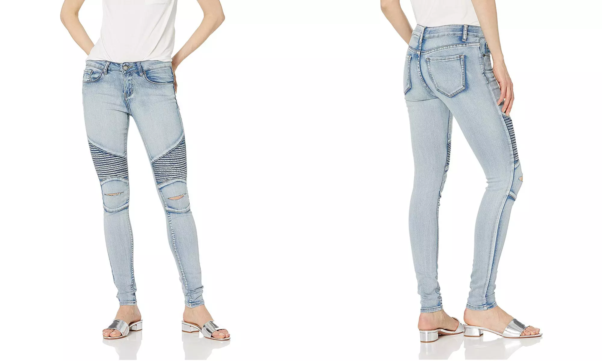 Cute Moto Ripped Knee Long Slim fit Skinny Stretch Jeans for Women - Primary Image