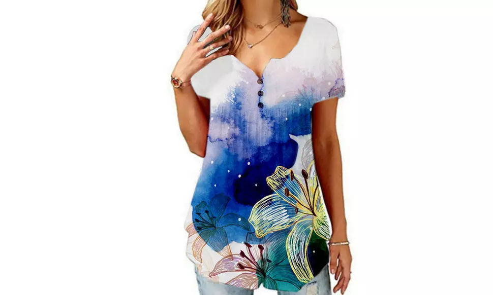 Women's Button Up Pleated Front Summer Short Sleeves Casual Tops Tunic Shirts 