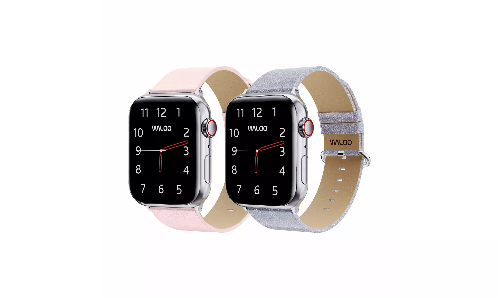 Waloo 2-Pack Leather Grain and Shiny Brilliance Apple Watch Bands