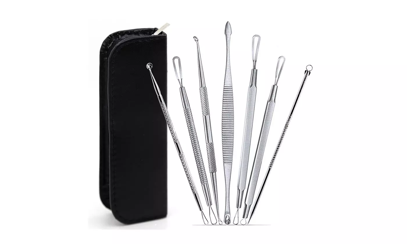 7Pcs Blemish Blackhead Extractor Remover Tool Face Skin Care Kit With Case Bag - Second Medium