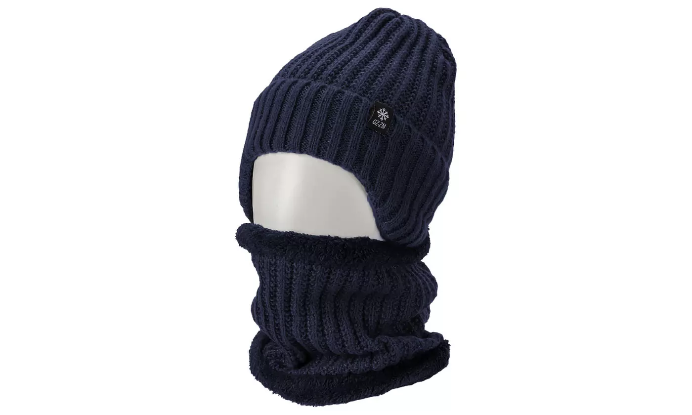Men's Knit Winter Beanie Hat & Scarf Set 