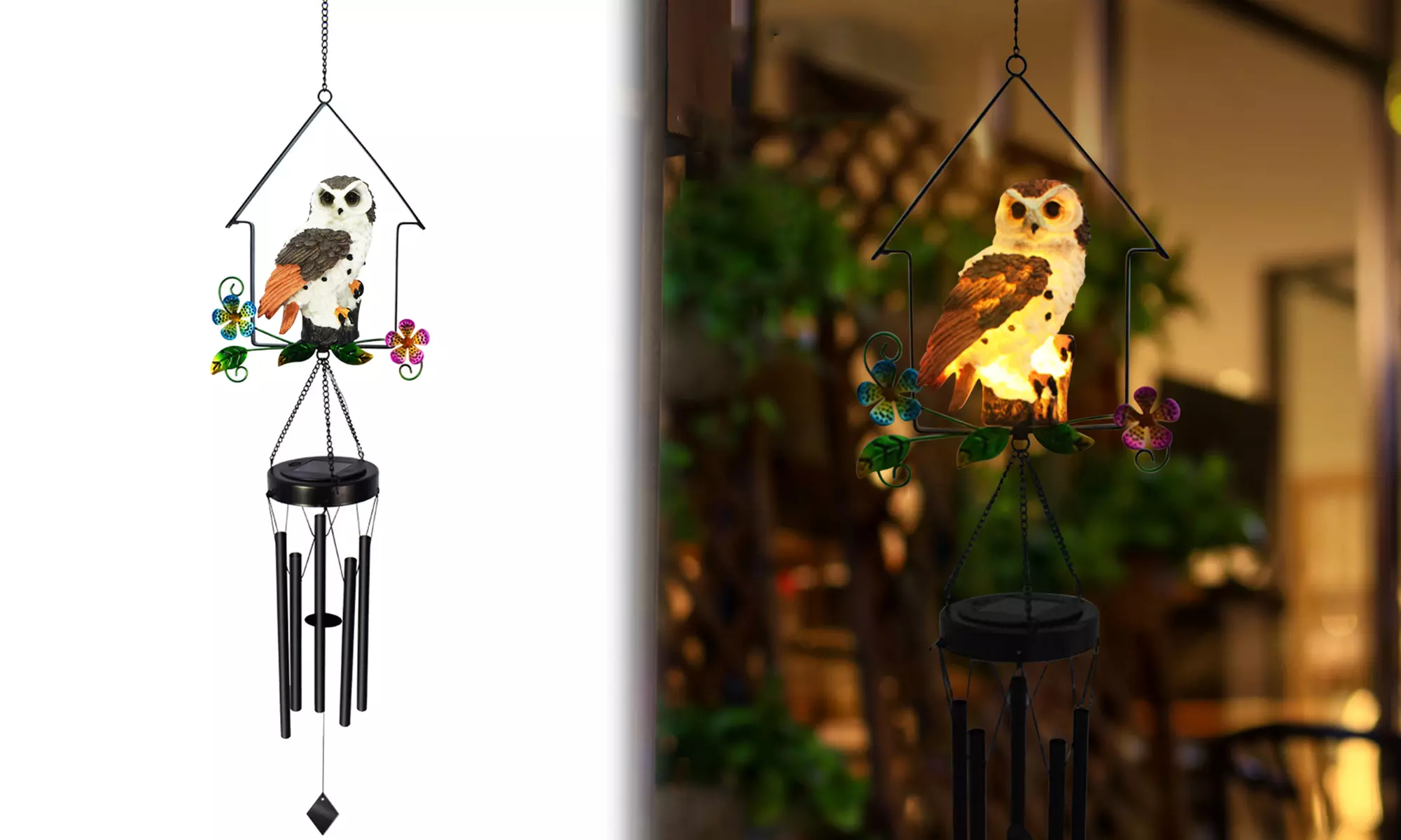 Solar Wind Chimes Outdoor Garden Waterproof Metal LED Hanging Chime Decor