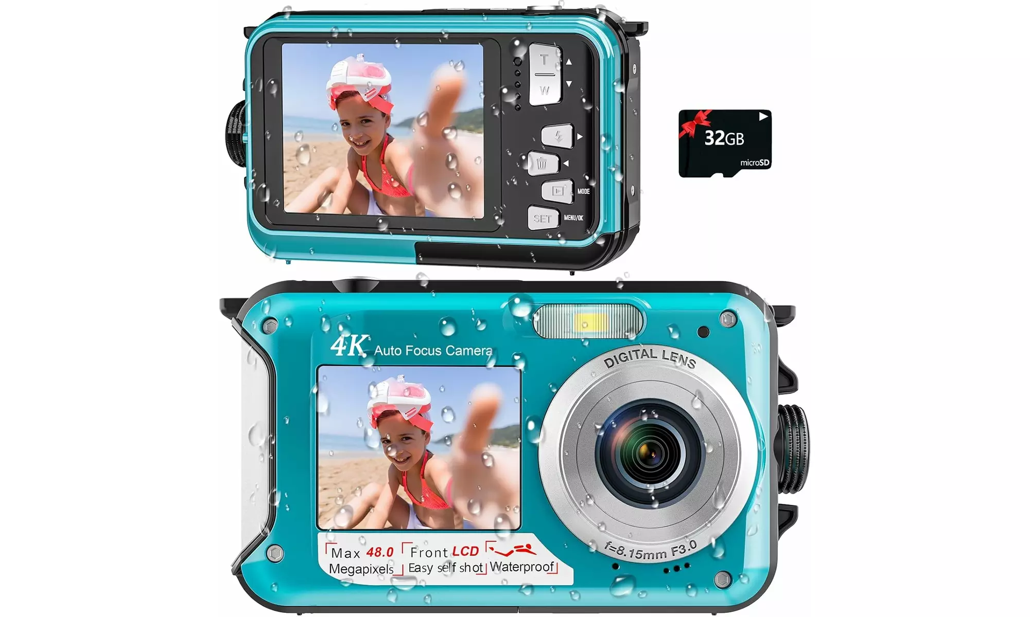 4K Digital Camera Water-Resistant Camera with 32GB Card 48MP Dual-Screen