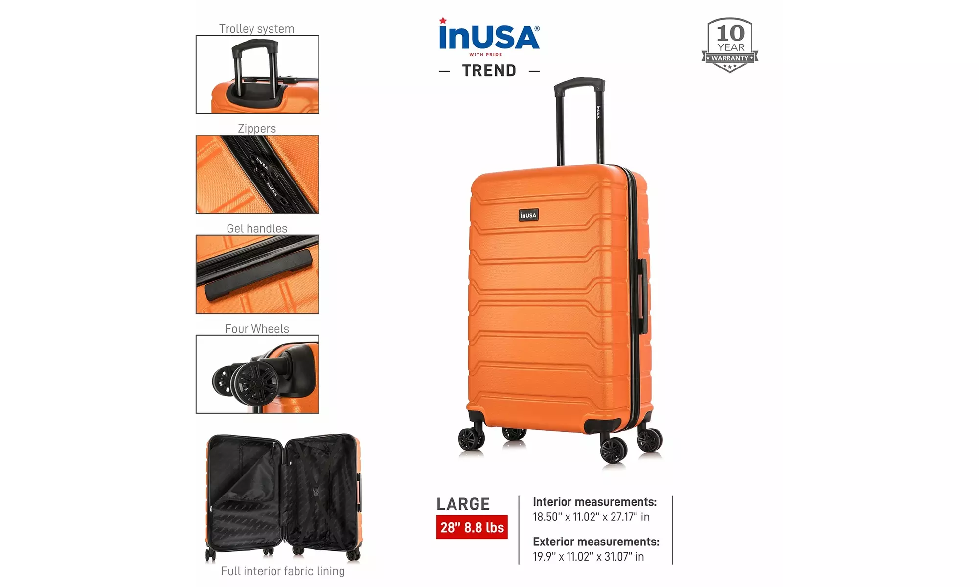 InUSA Trend lightweight hardside spinner luggage 20'', 24", 28" 