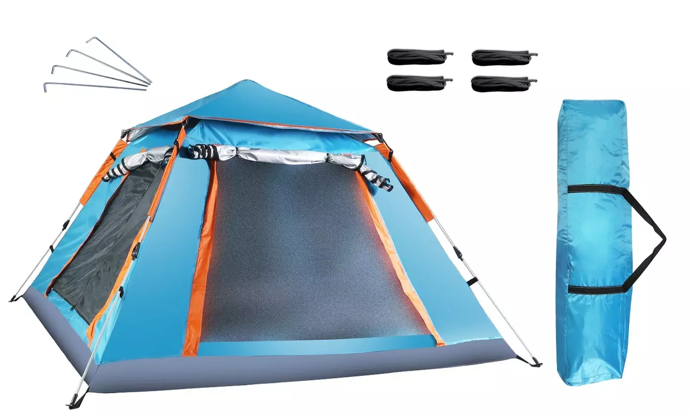 LakeForest 4-5 Person Waterproof Family Camping Tent with 2 Mesh Doors & Windows