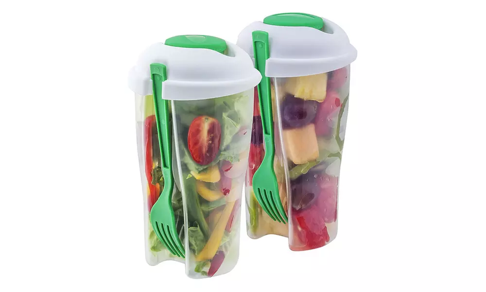 2 Pack Portable Healthy Food Salad Storage On-the-Go Container BPA Free - Primary Image