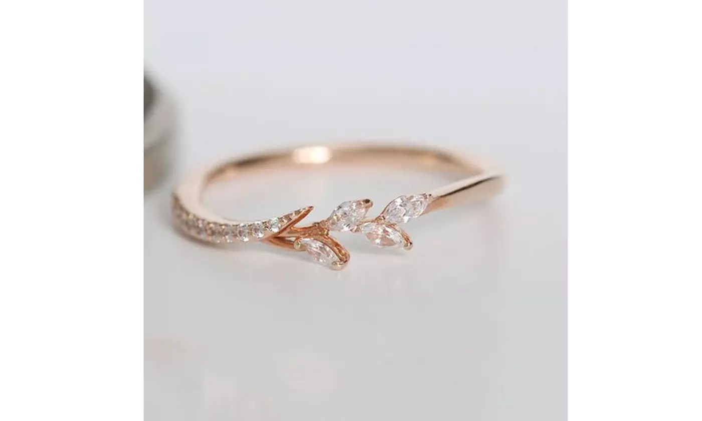 Rose Gold 18k 8 Ring Weddings/Anniversary Bands Bands Women's Rose Gold Filled Fashion Ring With Crystal & Greek Filigree Design - Size 6-10 Women's Fashion Band Ring