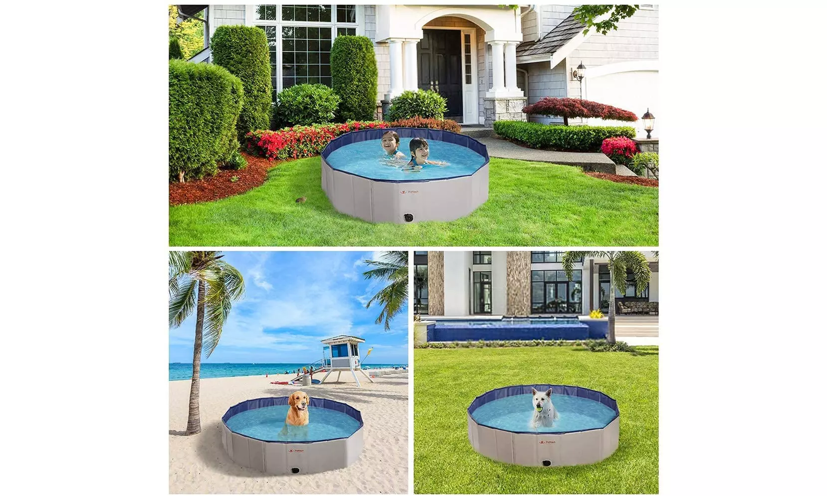 PUPTECK Foldable Dog Swimming Pool for Dogs & Cats Spa, Large (Gray) - New - Second Medium