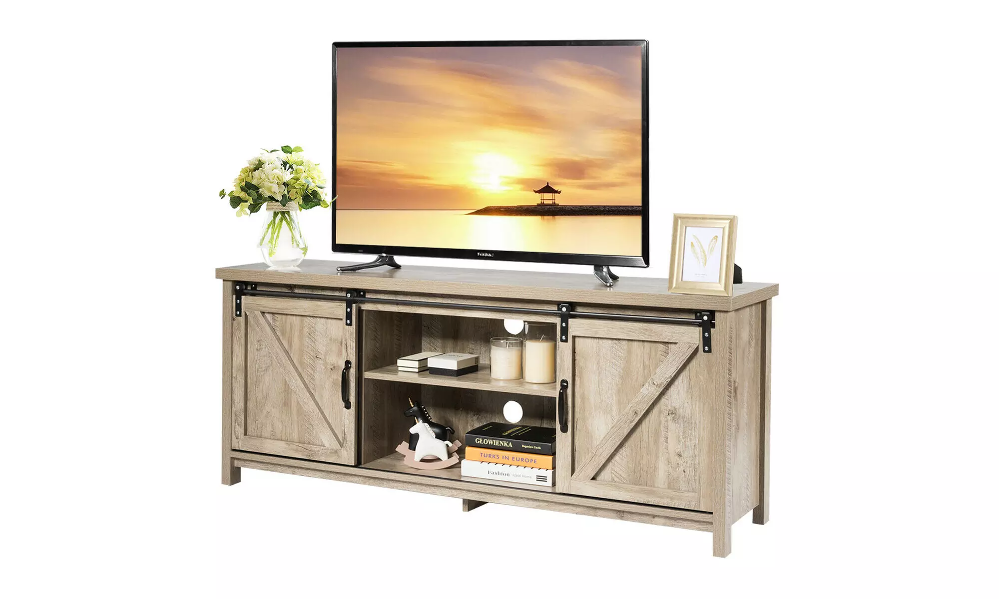 Costway TV Stand Media Center Console Cabinet Sliding Barn Door 2 color - Primary Image