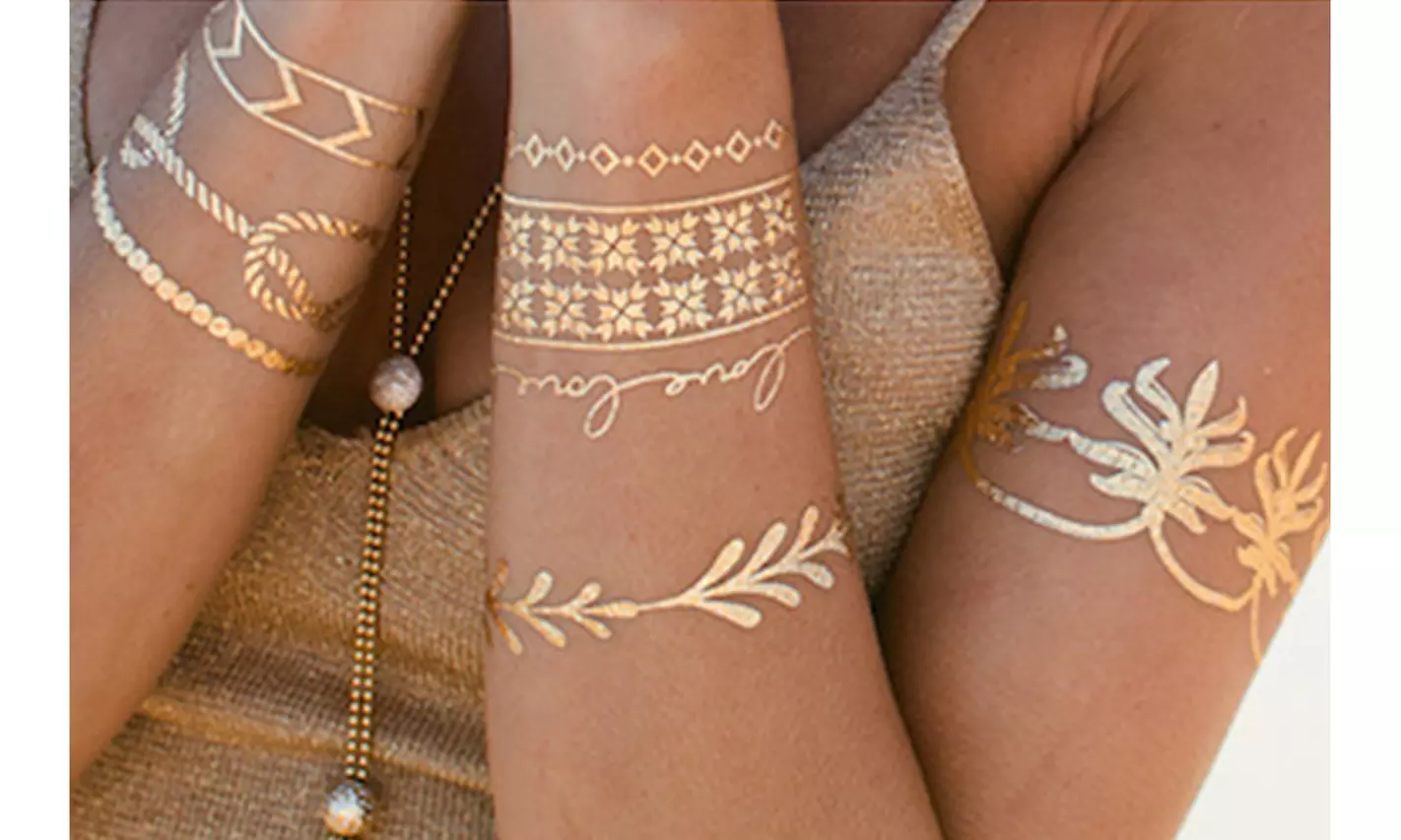 Hypoallergenic Metallic Jewelry Body Makeup Flash Gold Silver Temporary Tattoo - Primary Image