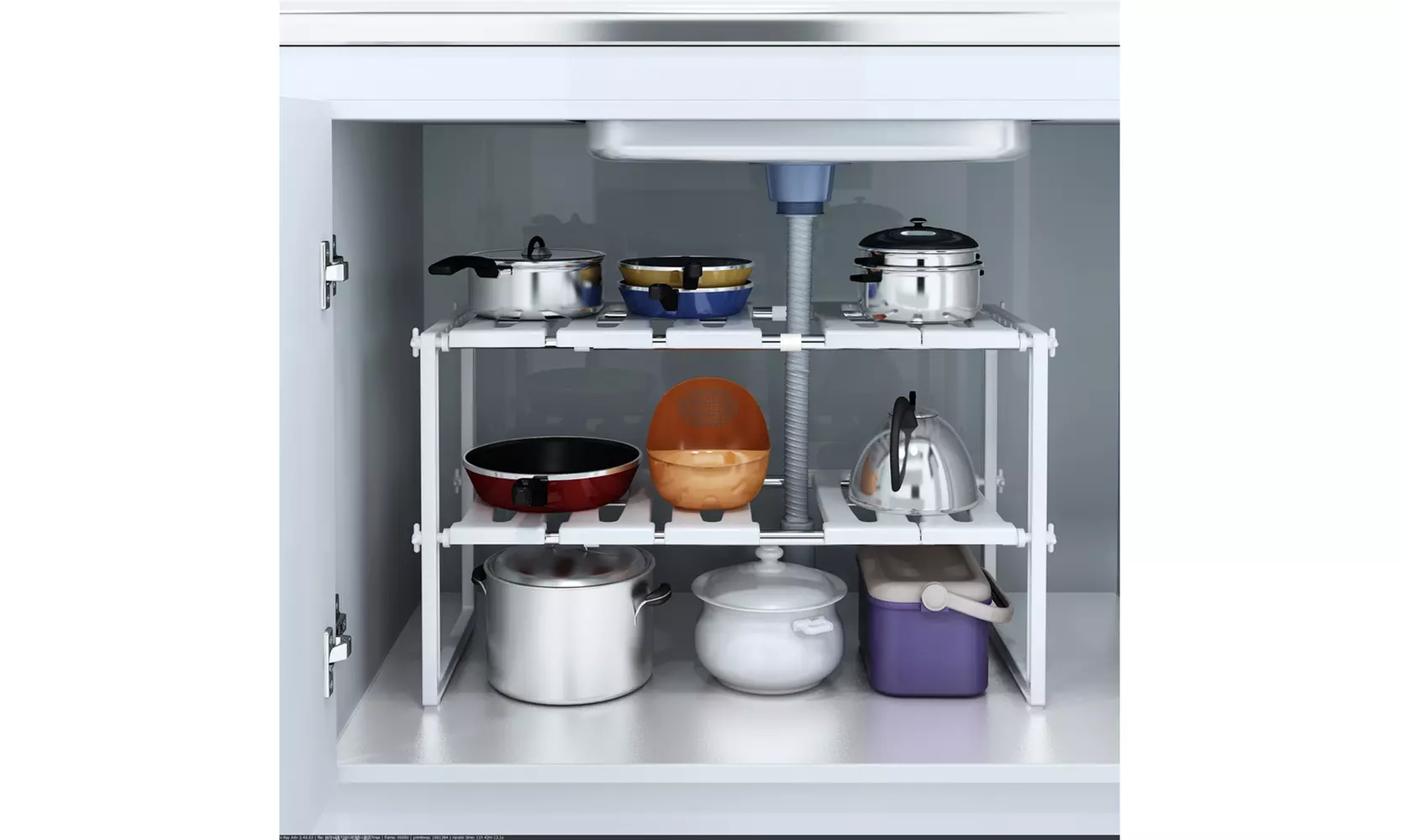 2-Tier Adjustable Space Saving Stackable Kitchen Sink Shelf Rack White - Second Medium