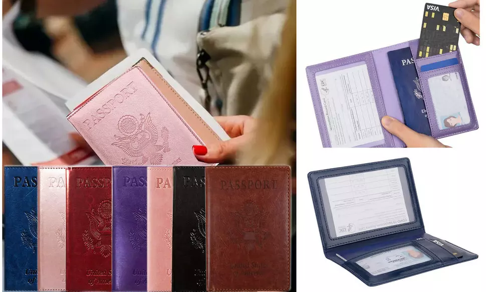 RFID Travel Wallet with Card Slot Faux Leather Passport Case Vaccine Card Holder