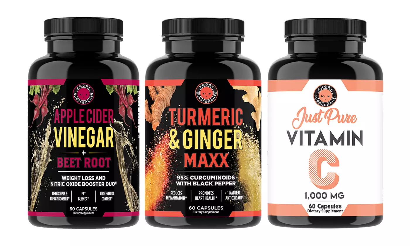 Angry Supplements Apple Cider Vinegar Beetroot, Turmeric Ginger, Vitamin C Pills - Primary Image