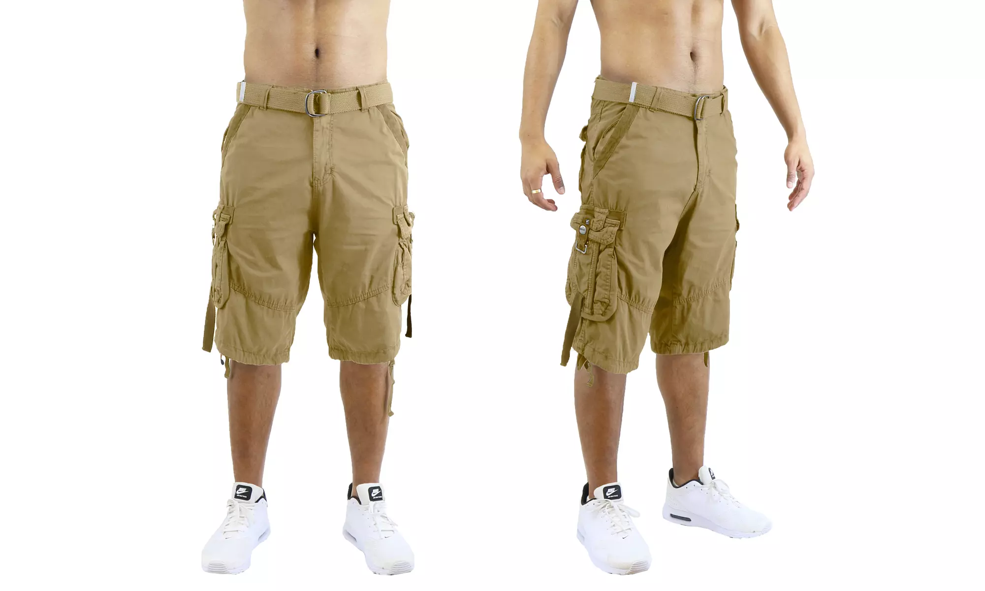Men's Distressed Belted Cotton Cargo Utility Shorts (Sizes, 30-44)