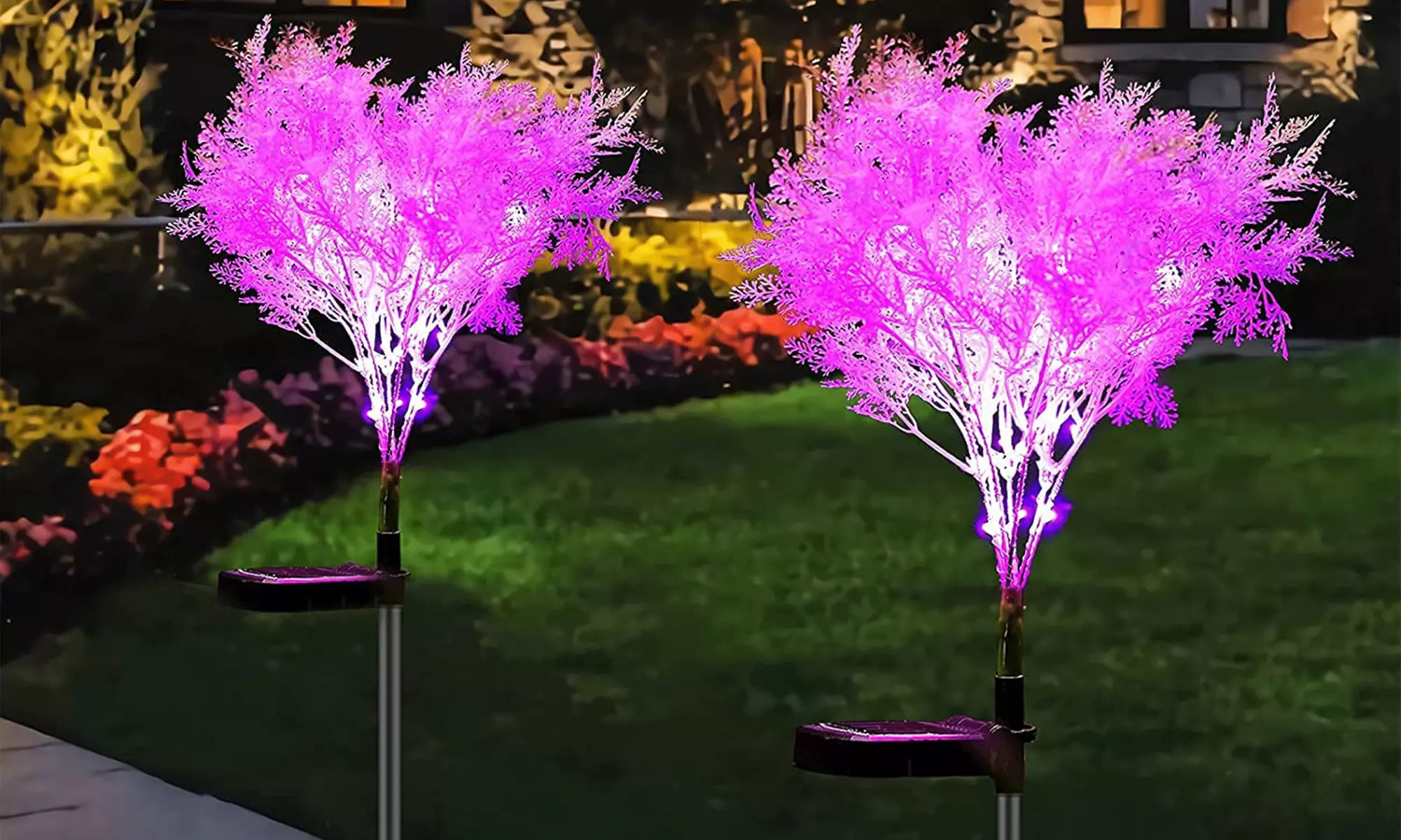 2 Pack Solar Lights Outdoor Solar Flower Lights Solar Stake Garden Decor Lights - Primary Image