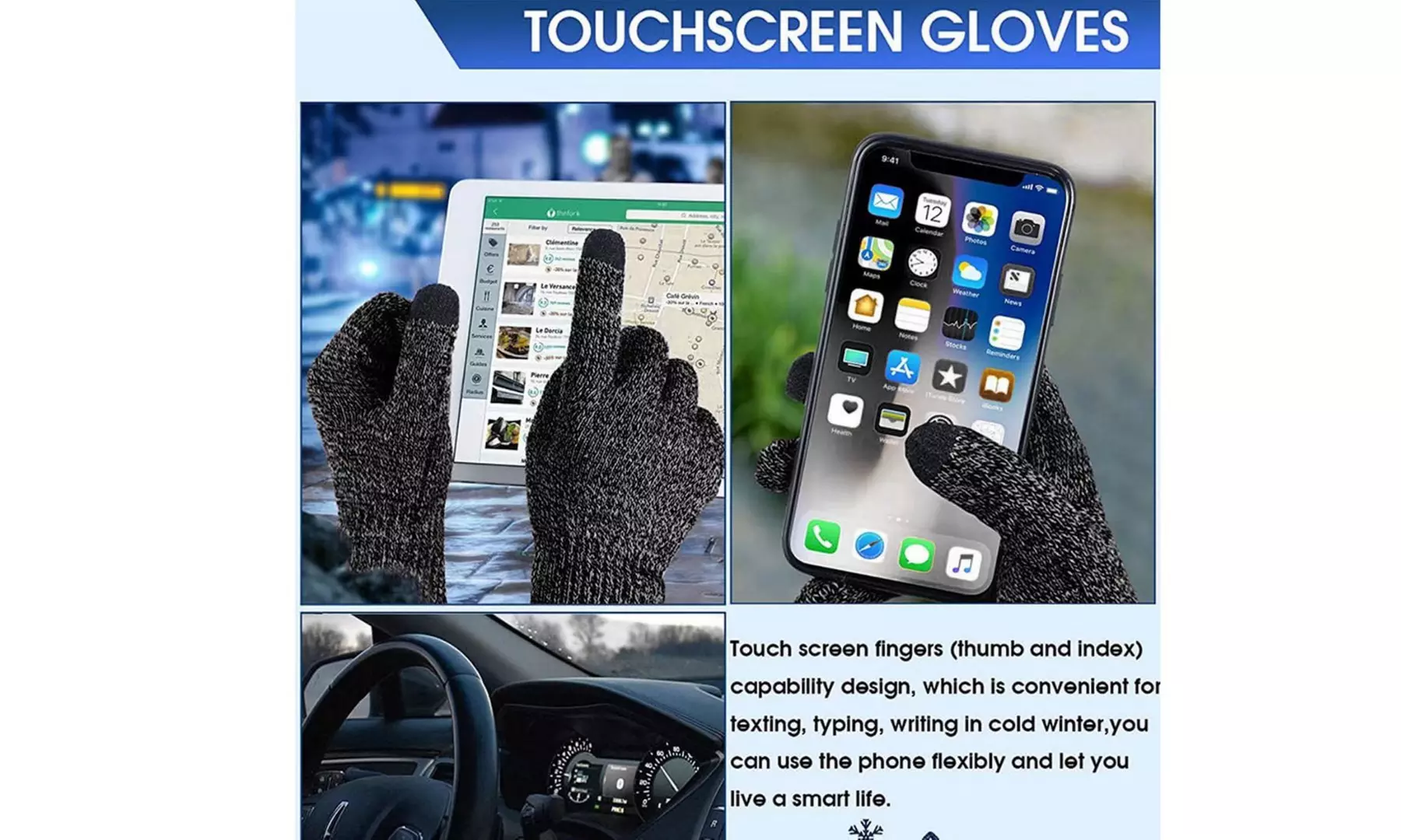 Winter Beanie Hat Touchscreen Gloves Scarf Warm Windproof Christmas(Set of 3)