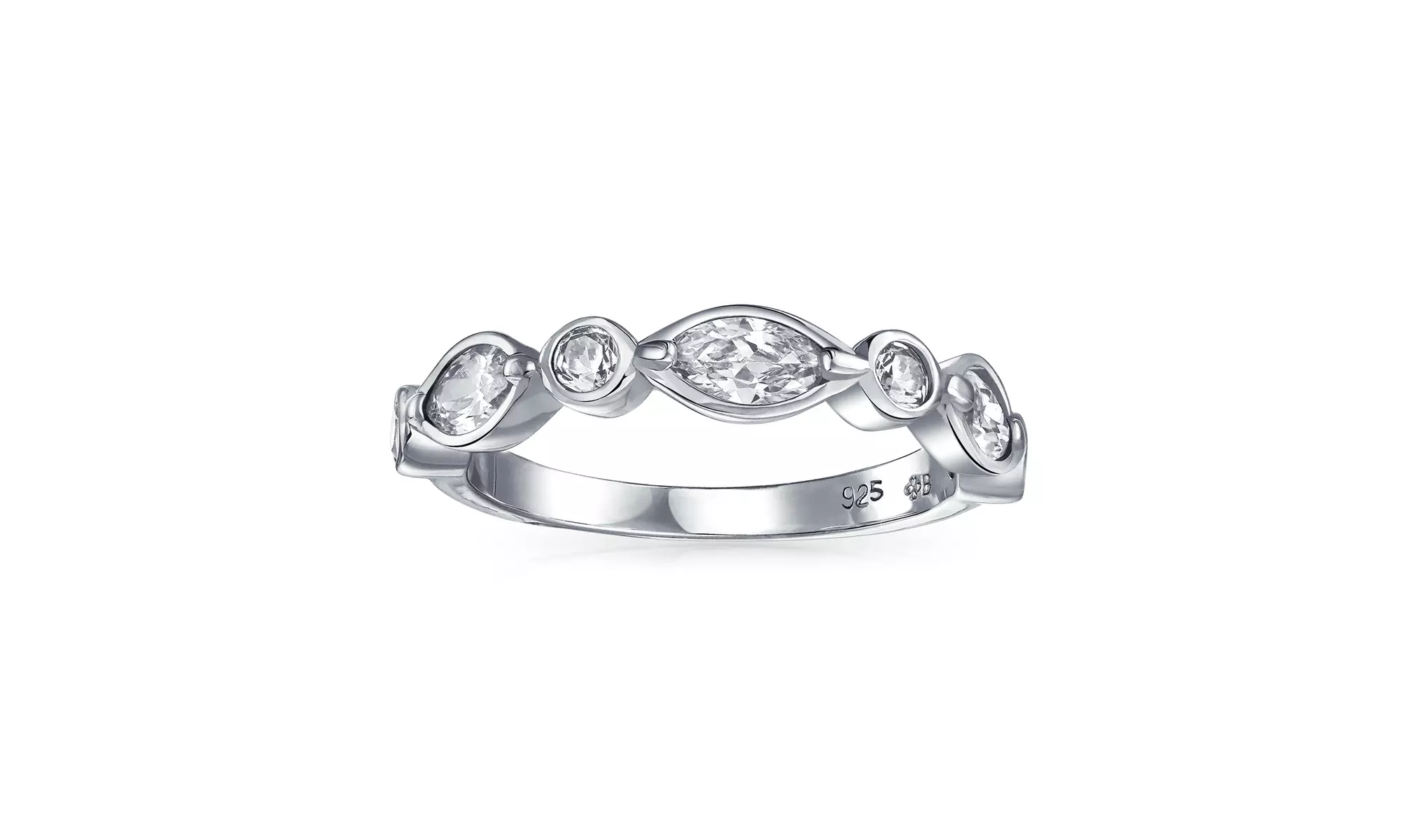 CZ Thin Bubble Marquise Wedding Band Ring 925 Sterling Silver - Second Medium