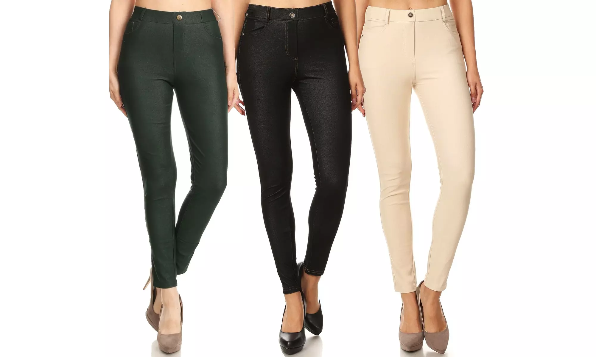 Women's (3-Pack) High-Rise 5-Pocket Skinny Pants Pull On Jeggings S-3XL