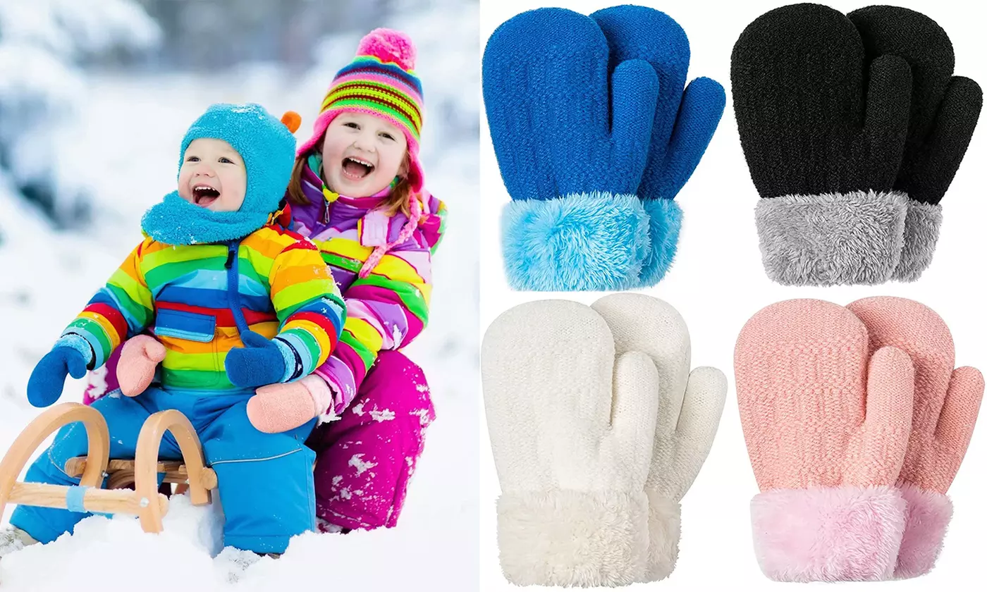 Winter Warm Fleece Lined Thick Thermal Mittens Gloves for Baby Kids
