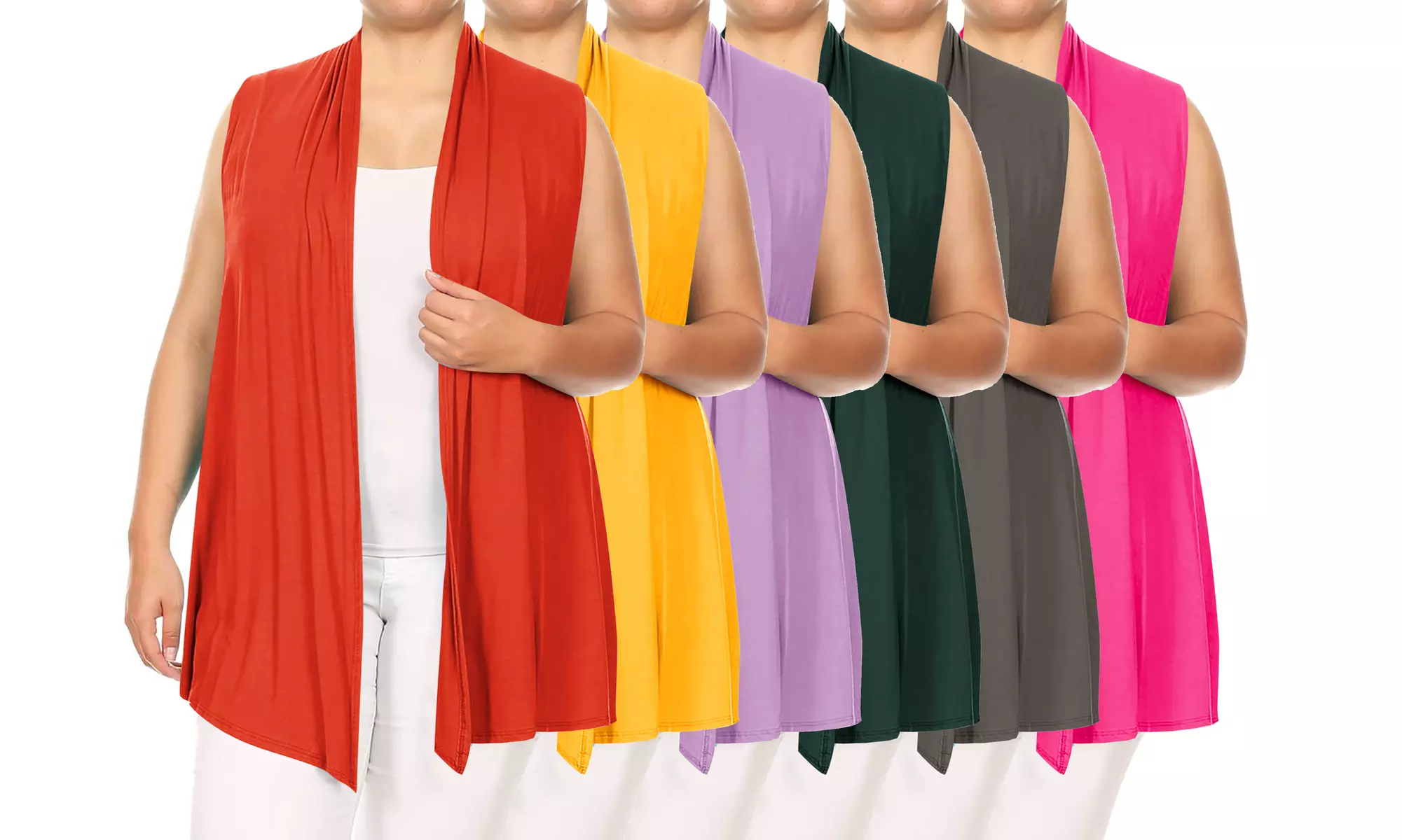 Women's Plus Size Open Front Casual Office Work Wear Sleeveless Vest Cardigan - Primary Image