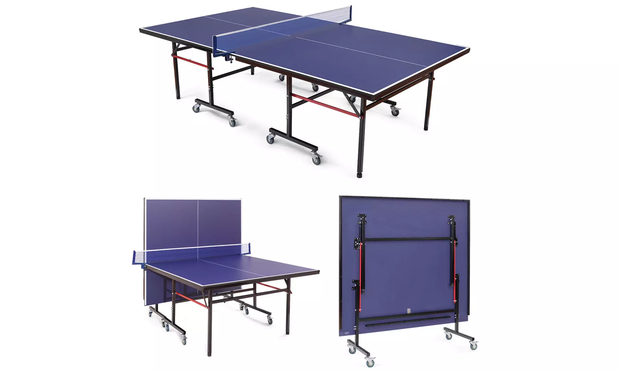 Foldable Competition-Ready Table Tennis Table Removable Net Locking Casters Fun - Primary Image