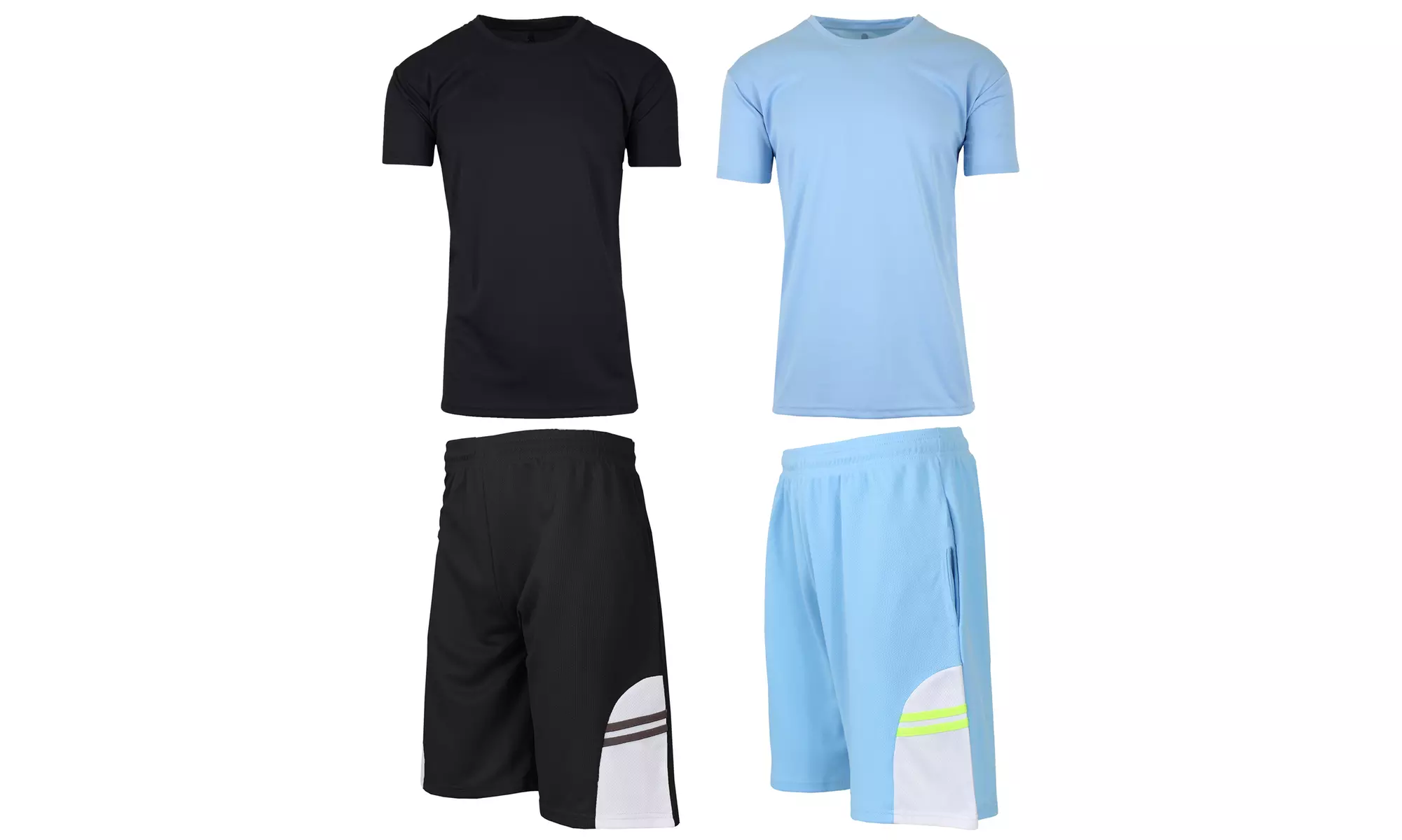 Men's 4-Piece Moisture Wicking Top & Bottom Short Sleeve Tee & Mesh Shorts