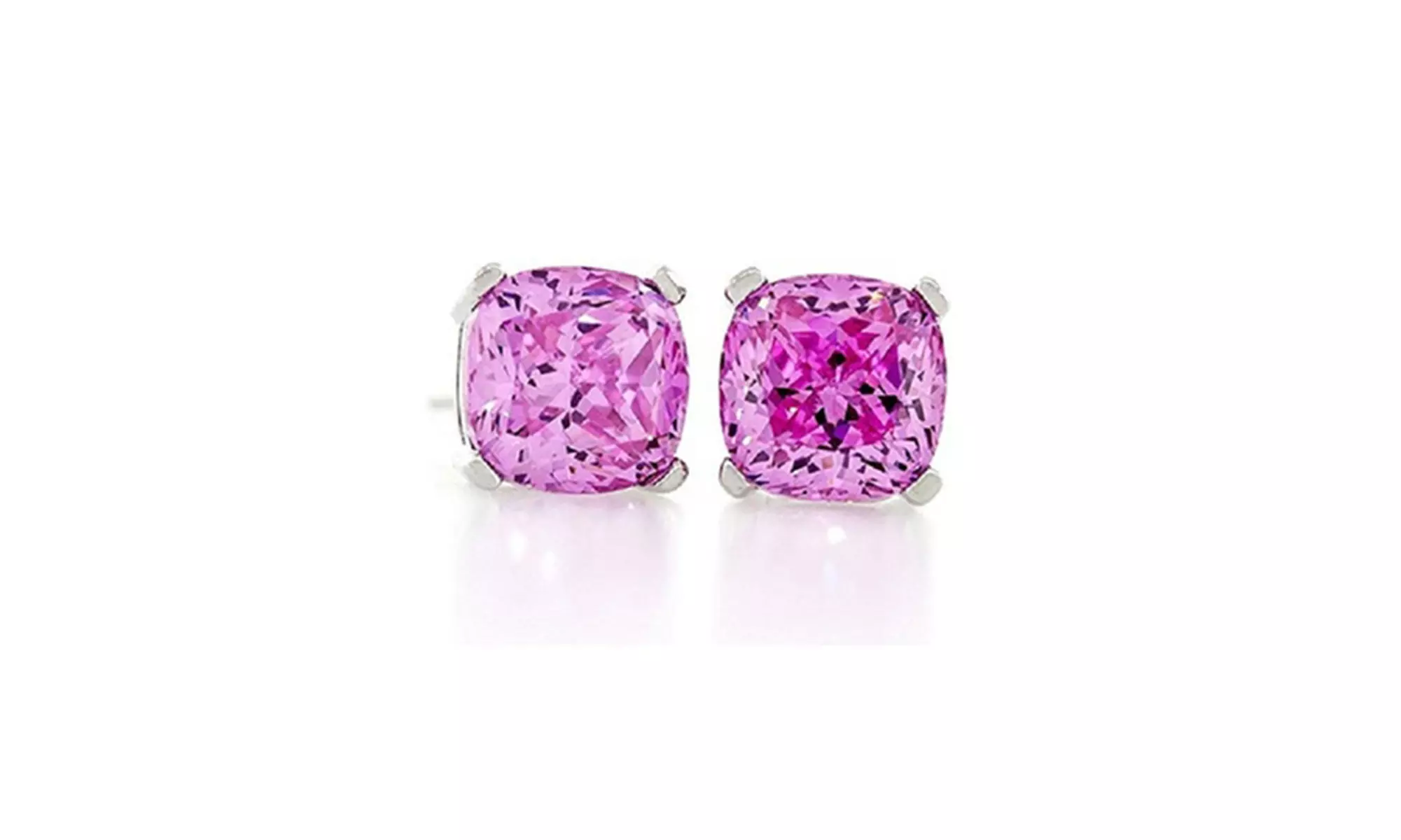 925 Sterling Silver 2.50 Ct Cushion 6mm Pink Cubic Zirconia Stud Earrings