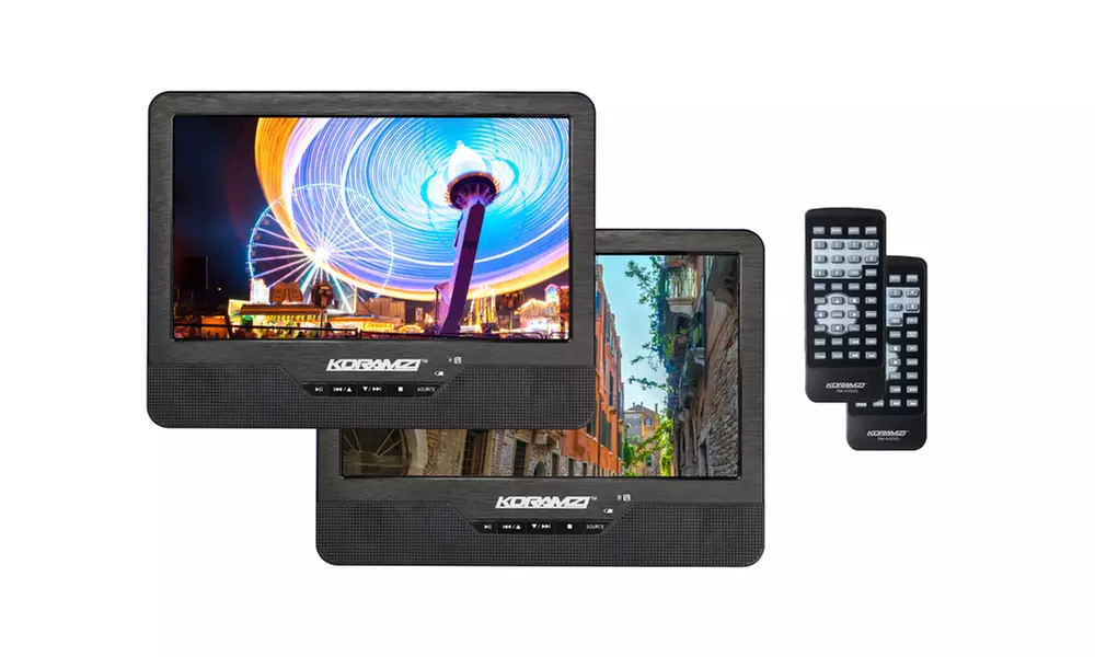 Koramzi Portable 9" Dual Screen (2) DVD Player with Remote Control - Primary Image