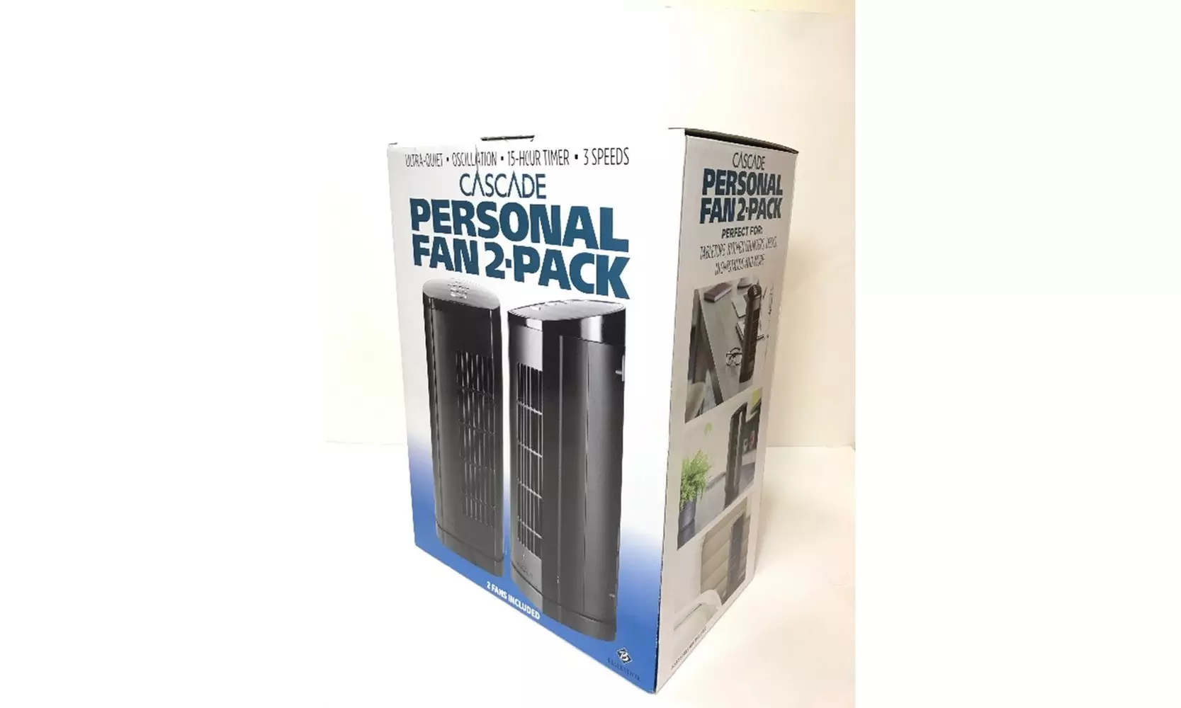 Cascade Personal Fan 2-Pack Ultra-Quiet Oscillation 15-Hour Timer 3 Speeds - Primary Image