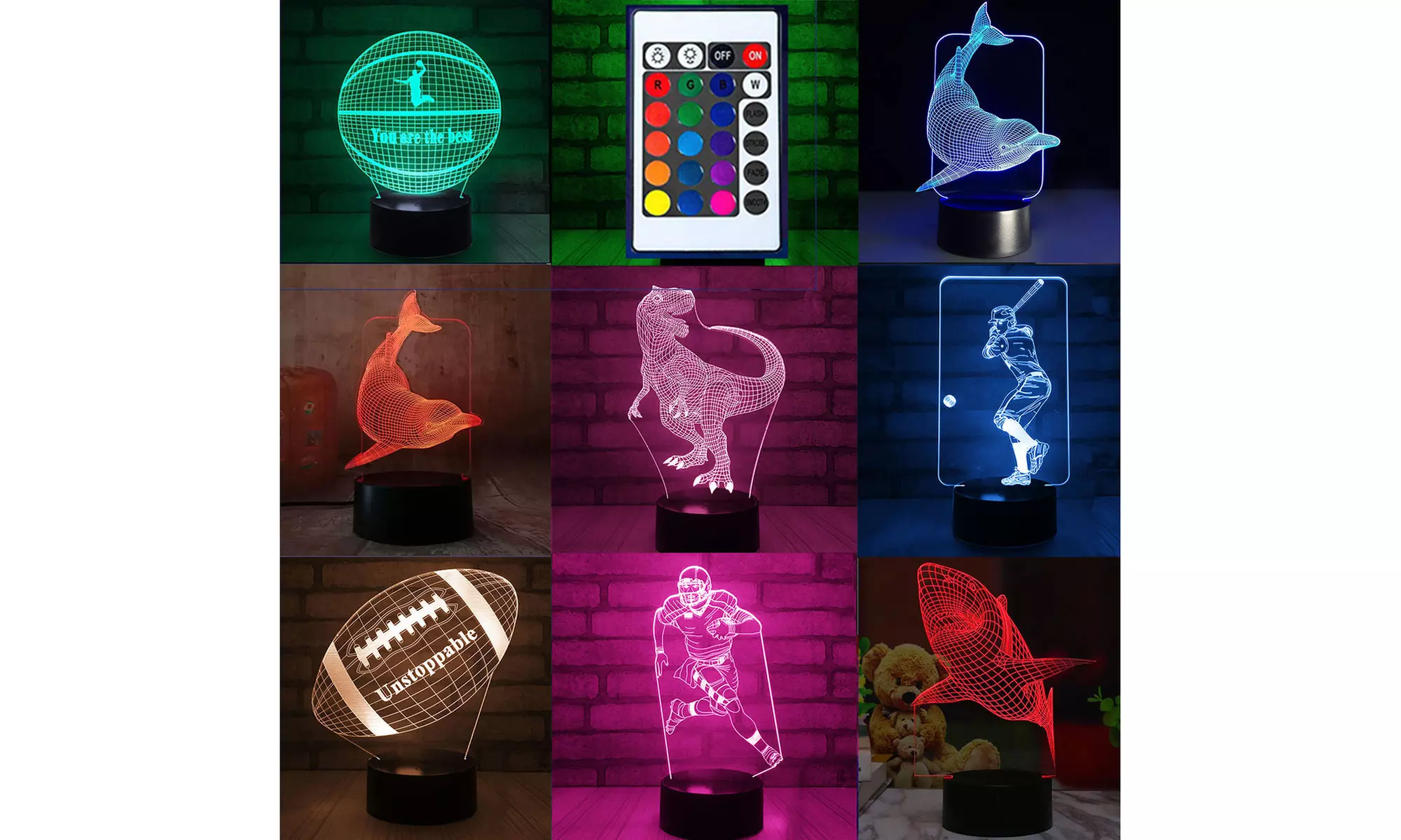 3D Remote Night Stand Light Led Lamp Optical Illusion 7 Color Changing for Kids - Primary Image