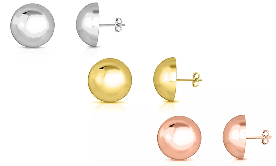 1 or 3 Pairs Italian Sterling Silver 10MM Half Ball Dome stud Earrings