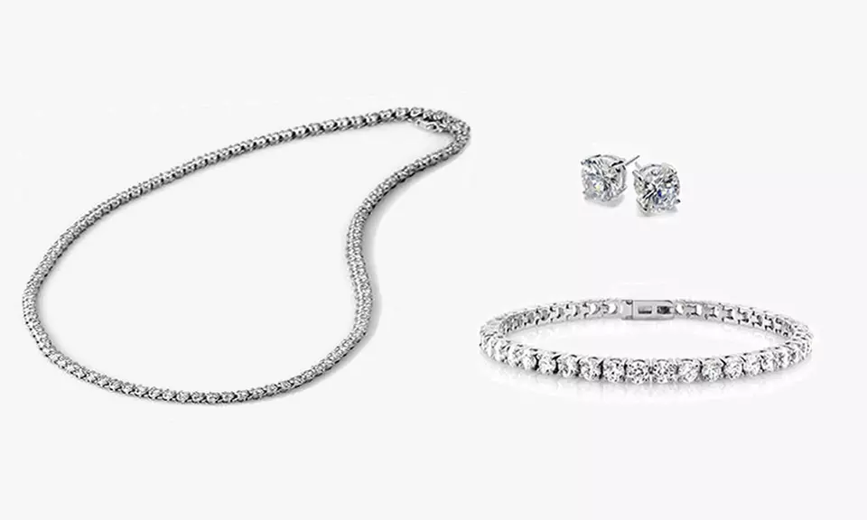 Trio Set Dazzling Diamond Crystal Necklace Bracelet And Earrings - Second Medium