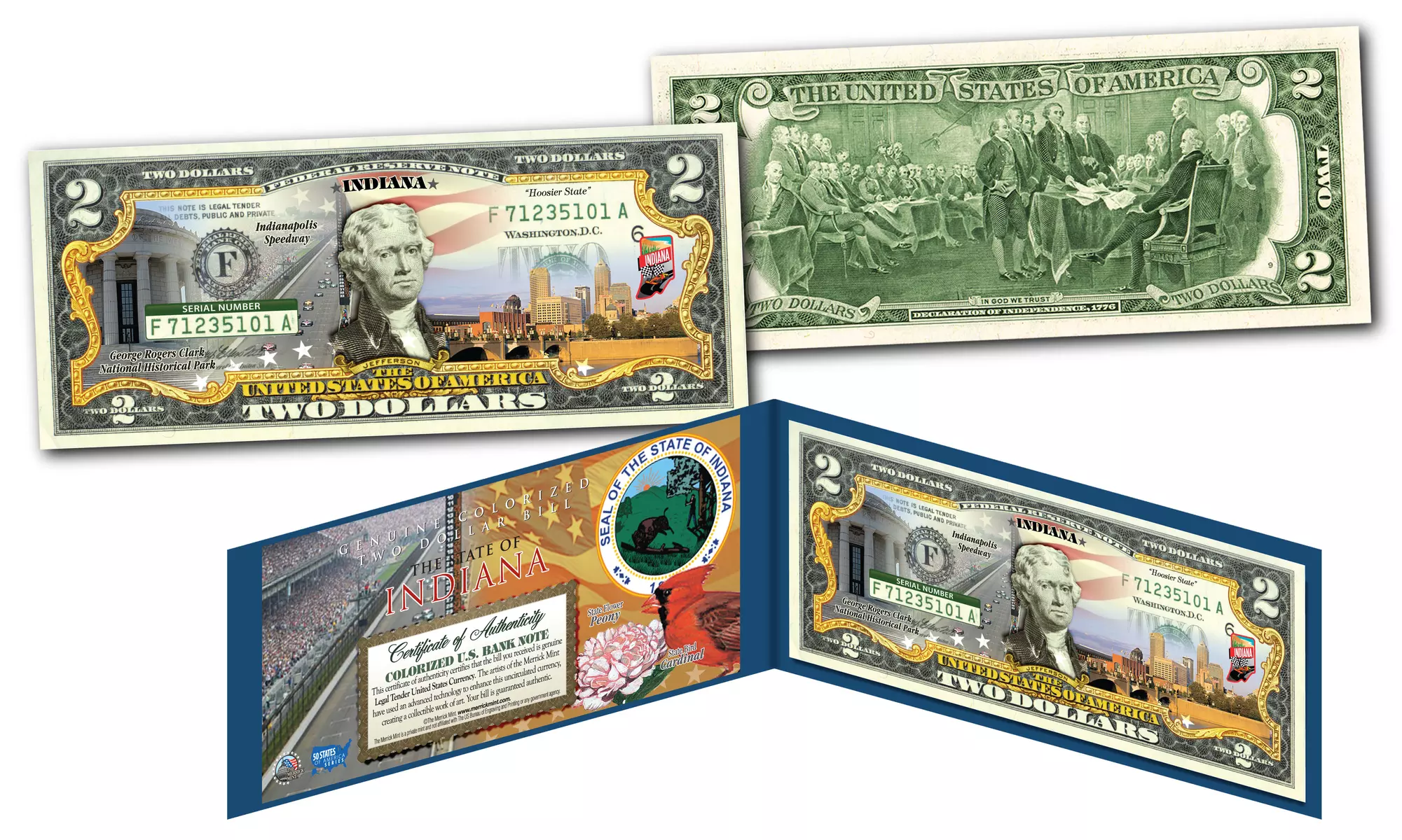 Official Genuine Legal Tender U.S. 2 Dollar Bills Honoring America's 50 States 