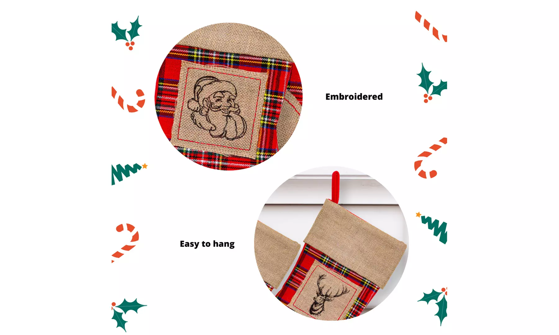 Jolly Christmas Stockings 2-Pack or 3-Pack Festive Holiday Décor