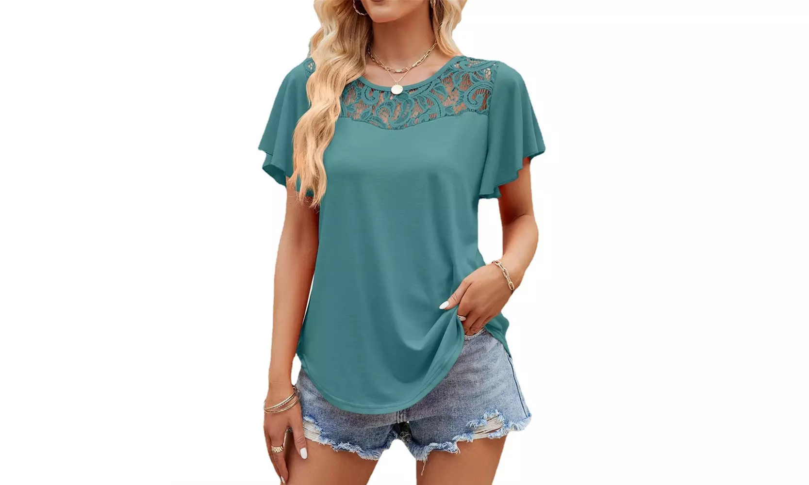 Women Short Sleeve Lace Shirts Summer Blouses Tunic Tops