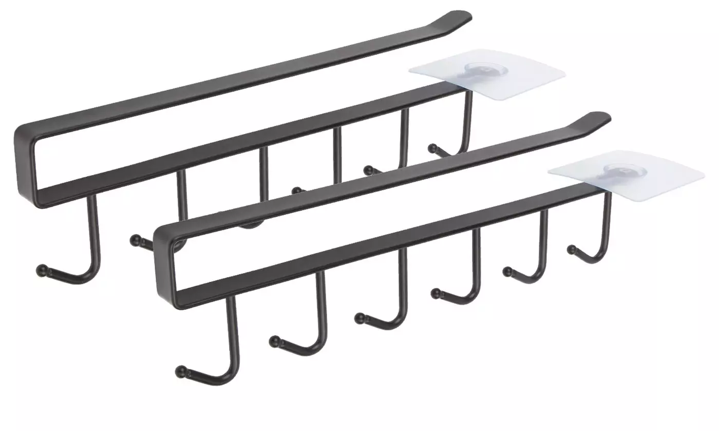 2Pcs/Set 6-Hook Under Cabinet Mug Hanger Rack Kitchen Hanging Shelf - Primary Image