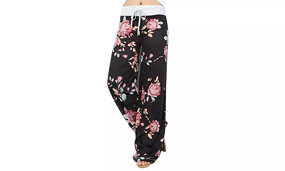 Women's Wide Leg Floral Flare Palazzo Loose Yoga Pants - Primary Image