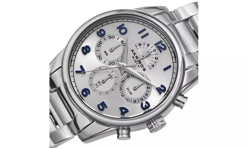 Men's Akribos XXIV Chronograph Dial Stainless Steel Link Bracelet