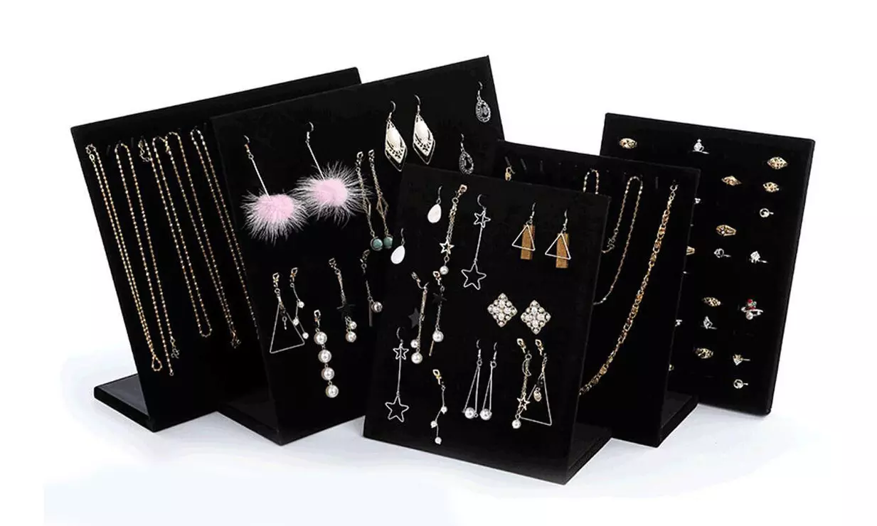 L-Shape Velvet Jewelry Frame Tray Earrings Board Display Counter Rack Organizer - Primary Image