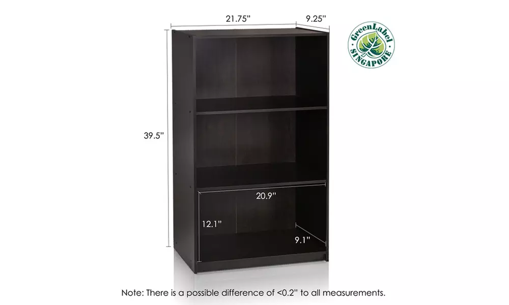 Furinno 99736EX Basic 3-Tier Bookcase Storage Shelves, Espresso - Second Medium