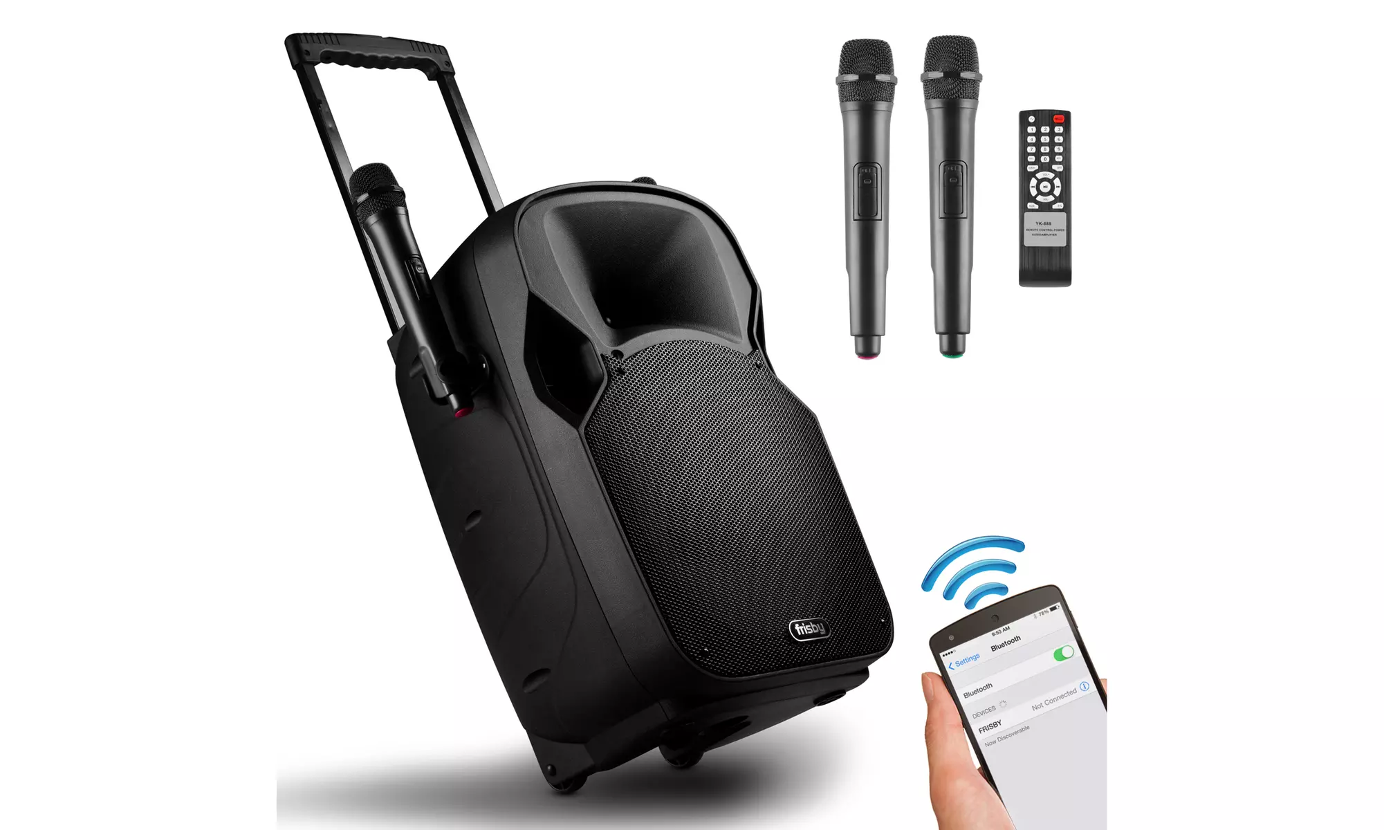 Frisby Bluetooth Karaoke PA System w/ 2x Wireless Mics, FM Tuner, SD, USB & AUX - Primary Image