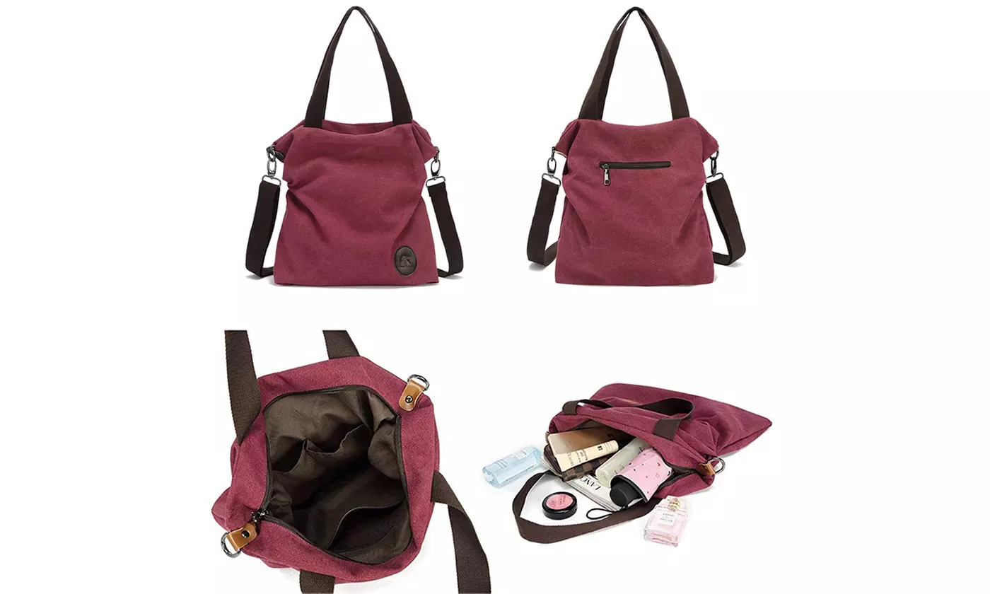 Women Retro Multi-pocket Canvas Shoulder Bag Handbag Tote Purse