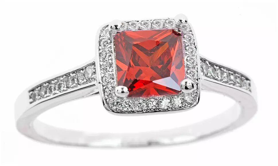 Princess Cut Birthstone Halo Rings By Mina Bloom Size 6-9