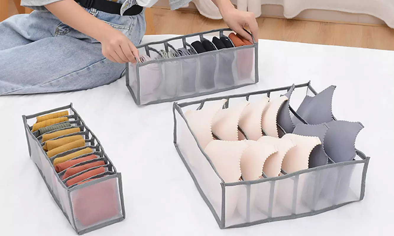3Pcs Foldable Closet Dividers Storage Boxes Bins for Underwear, Socks, Bras - Primary Image