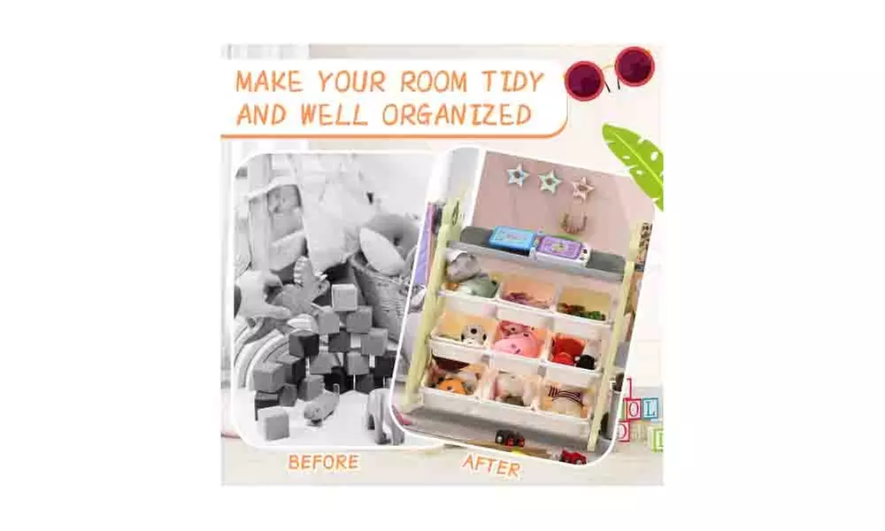 Kids Toy Storage Organizer with 9 Bins, Multi-functional Nursery Organizer - Second Medium
