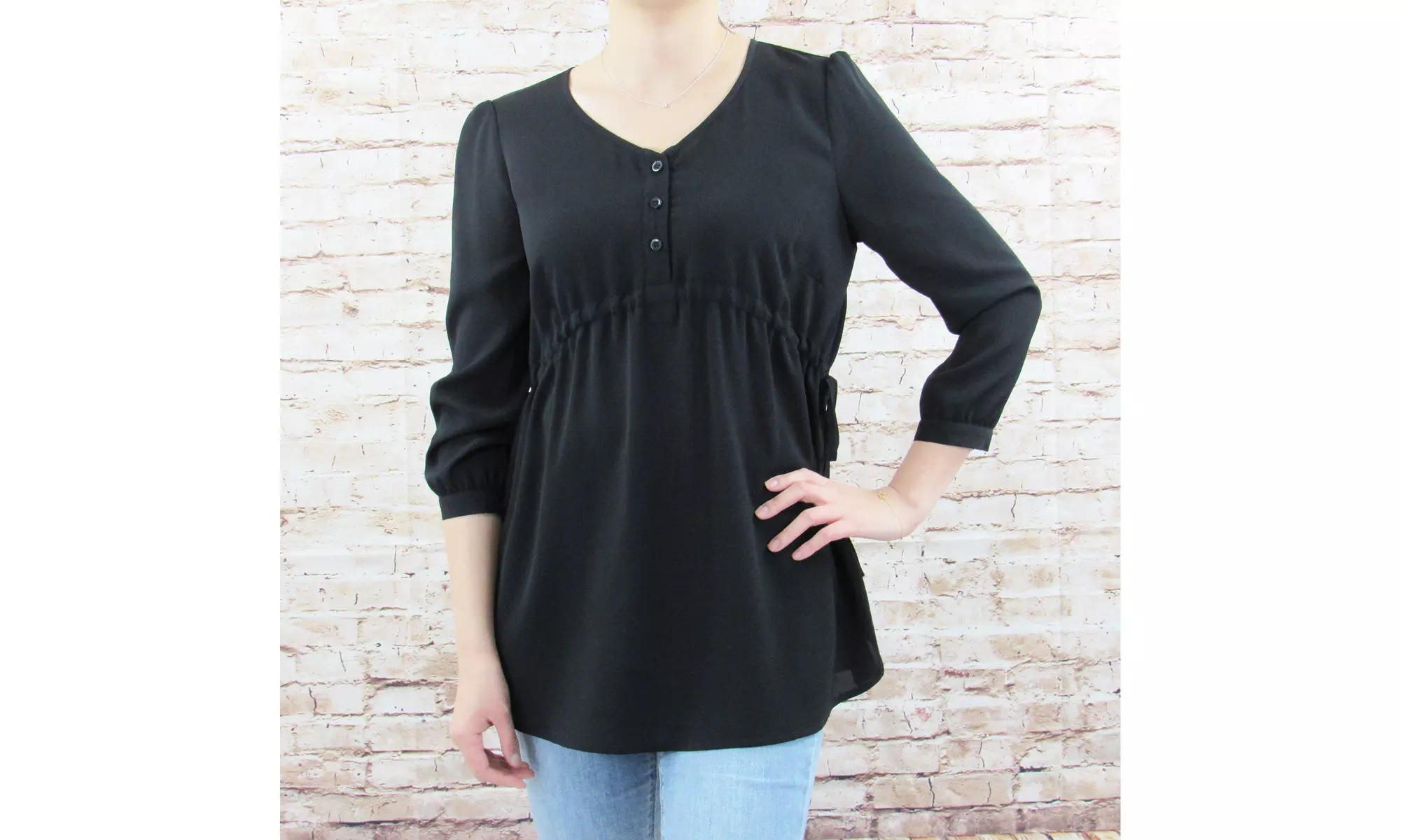 3/4 Sleeve Button Front Babydoll Maternity and Nursing Top - Second Medium